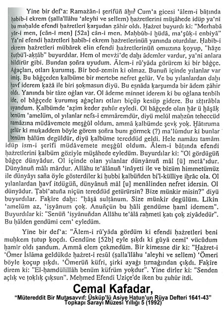 Cemal Kafadar Asiye Hatun Rüya Defteri Topkapı Sarayı Müzesi Yıllığı 5 1992